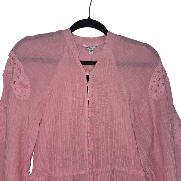 Guess Pink Lace Long Sleeve Button-Down Dress arita dress without belt - Picture 11 of 16